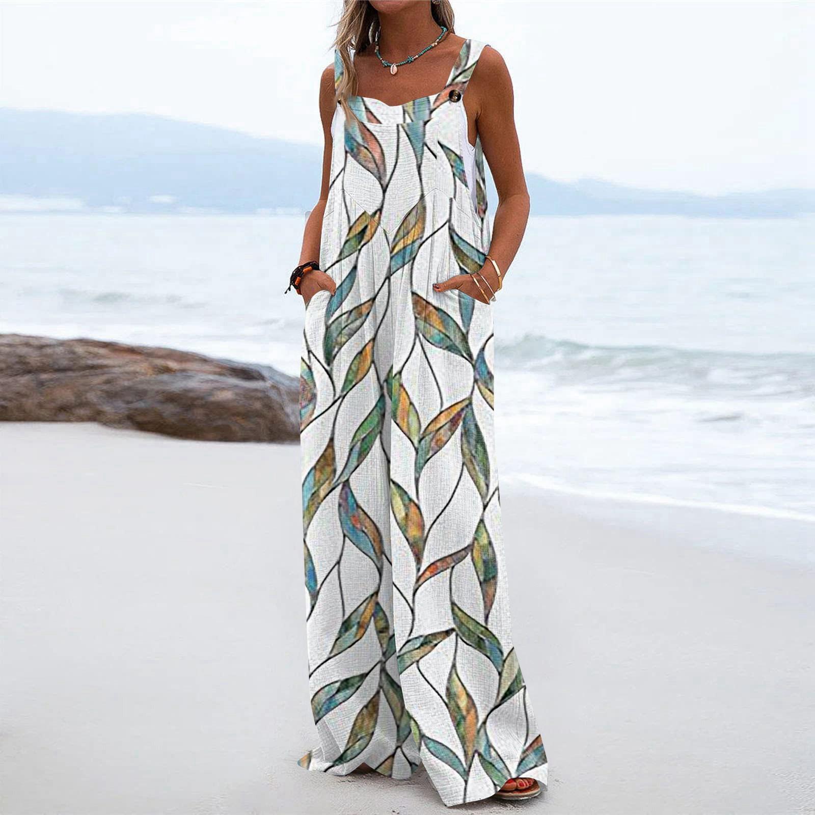 

Женский модный повседневный свободный комбинезон без рукавов с карманами и принтом XXL