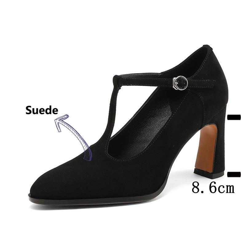 

Krazing Pot Замша из овчины Круглый носок Размер 41 Толстый высокий каблук Пряжка Офисная леди Гладиатор Красотка Осенние туфли-лодочки 41