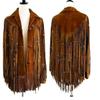 NOORA Women's Tan Brown Fashion Coat Cow Lady Suede Leather Western Fringes Jacket