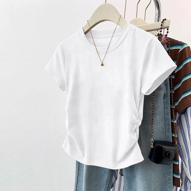 

Женская летняя 2025 приталенная плиссированная футболка с коротким рукавом XL 115-140