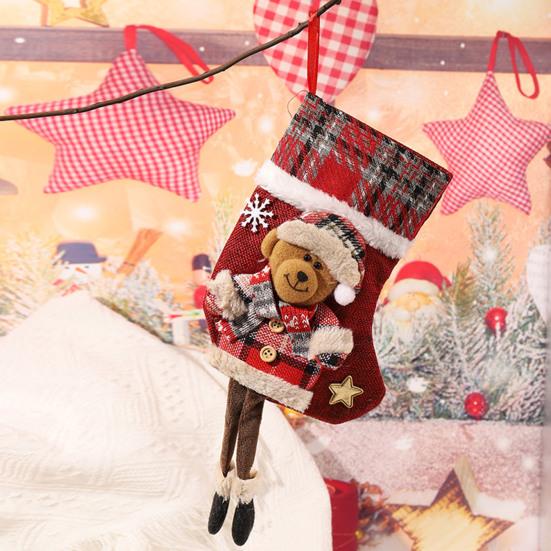 Christmas Stockings Large Plush 3D Santa Snowman Reindeer Bear Hanging Stockings for Mantel Tree Fireplace Holiday Party Decor
