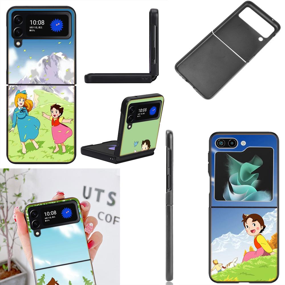 Heidi Cartoon Phone Case For Samsung Z Flip 7 6 5G Galaxy Z Flip4 Z Flip5 Z Flip3 Coque Black Hard PC Shell Protective Cover