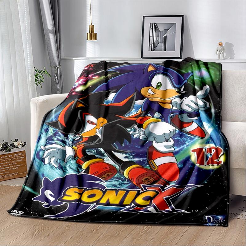 Fashion S-Sonic Cartoon Game Flannel Blanket Soft Warm Throw Blanket for Bedroom Living Room Bed Travel Camping Picnic Kid Gift