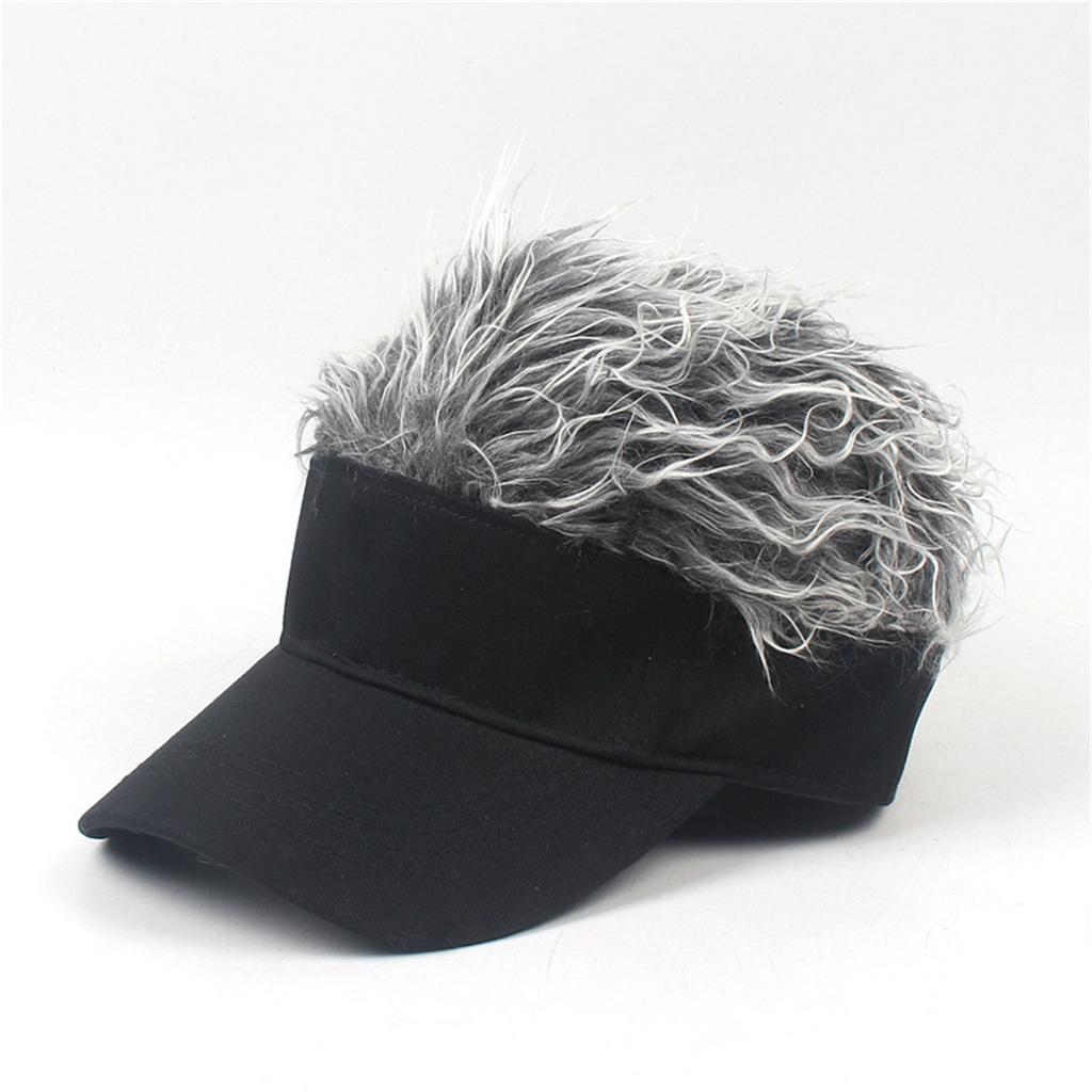 Sun Visor Cap with Synthetic Hair Top Adjustable Strapback Baseball Hat for Outdoor Sports and Casual Wear