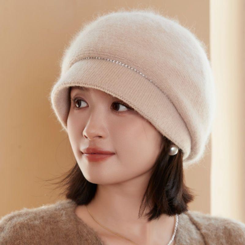 

Шапка из кроличьего пуха Женская Осень и Зима Для пожилых Теплая Утолщенная Холодная Мама Вязаный Берет Шапка average size elastic [54-59cm]