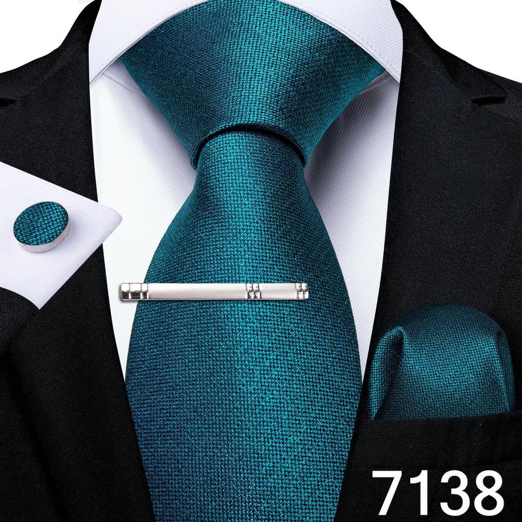 Novelty Feather Tie Gold Navy Silk Necktie Hanky Cufflinks Tie Clip Set for Men Business Party