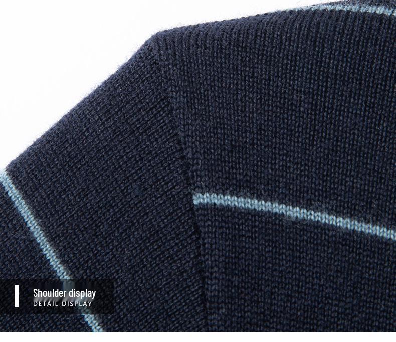 Men's Anti-Pilling Wool Lapel Sweater - Autumn/Winter Business Casual Knit Polo Shirt with Fashion Stripes
