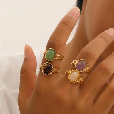 Kadınlar için Vintage İmitasyon Yeşil Ametist Taş Ayarlanabilir Açılış Yüzükleri Moda Altın Kaplama Geniş Yüzük Takı Aksesuarları