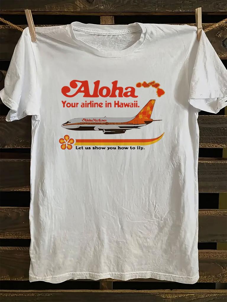 Funny Aloha Airlines Retro Airline Graphic Unisexs T Shirt Tee Unisex Summer Spring Novelty Streetwear Oversized Trendy Loose Tops