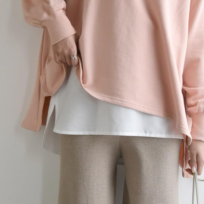 [And It] 2 Types Ideal System Layered Inner Ladies Cut and Sew Switching Shirt Pullover Blouse Plain Color M Black/normal