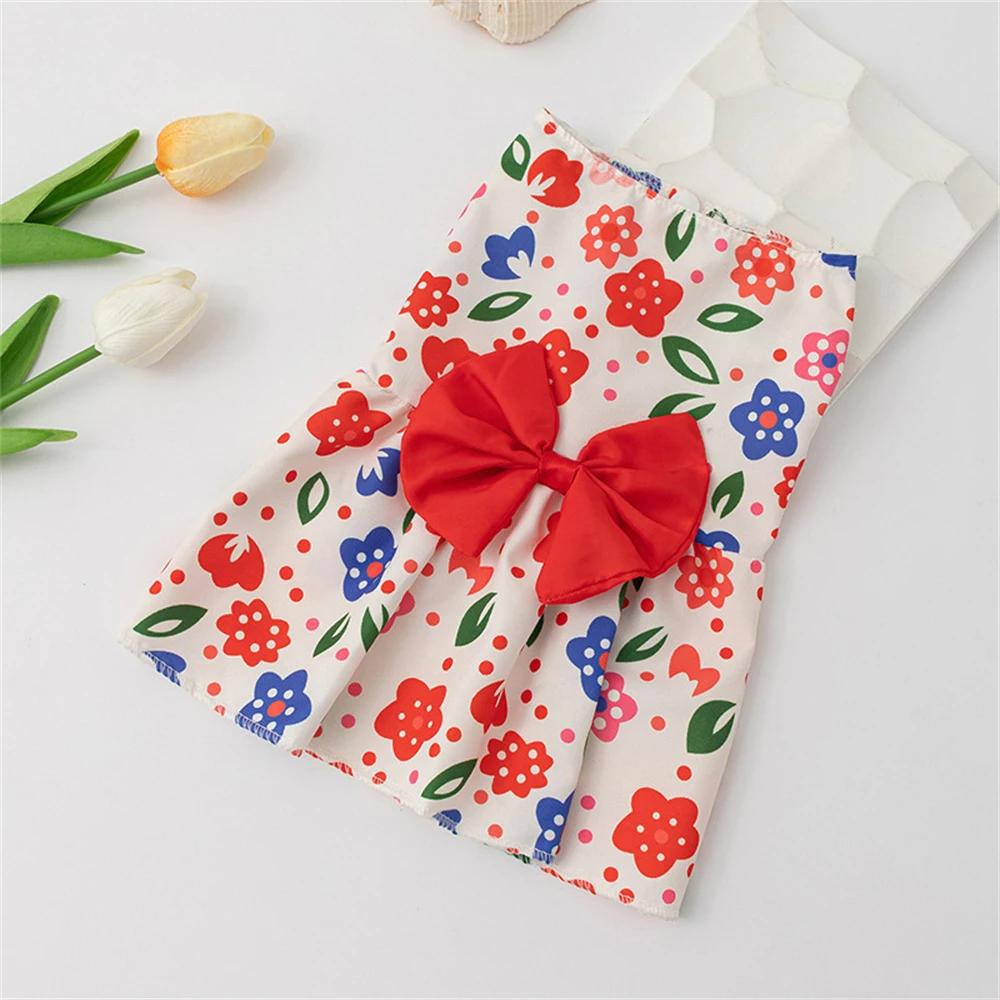 Cute Bow Pet Cat Dress Skirt Summer Flower Print Dog Dresses for Small Dogs Poodle Puppy Mascotas Clothes Vestidos Para Perritas