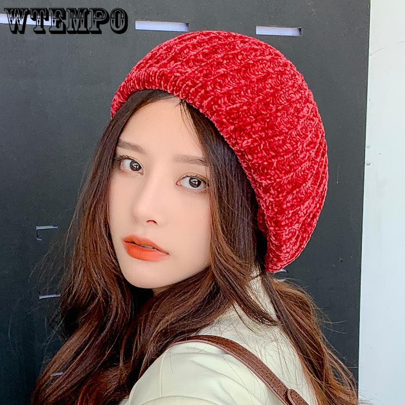 Autumn and Winter Women's Solid Color Corduroy Beret Fashionable Outdoor Warm Pumpkin Hat Artistic Painter Hat