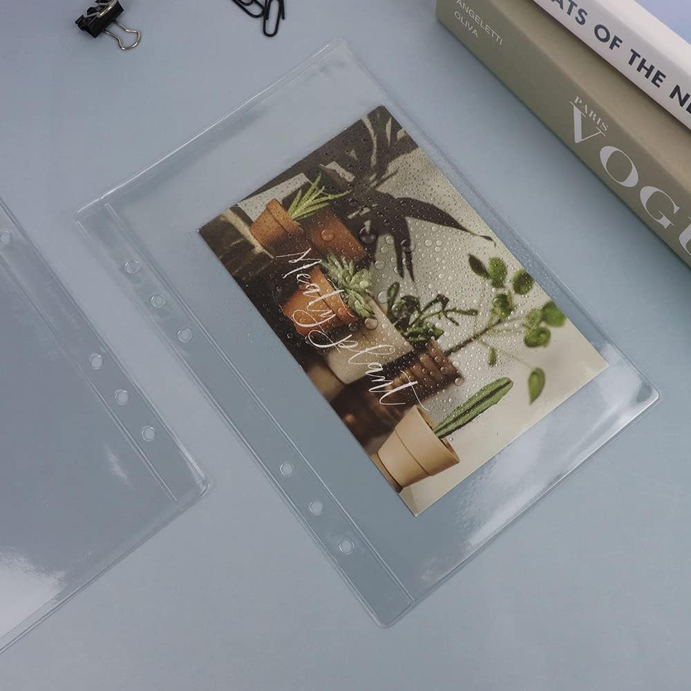 Mogoostry A5 Clear Sheet Protectors 12 Pack 4.9 x 8 Inch Plastic Sleeves Top Open Paper Protector for 6 Ring Binders, Acid-Free, Archival Safe