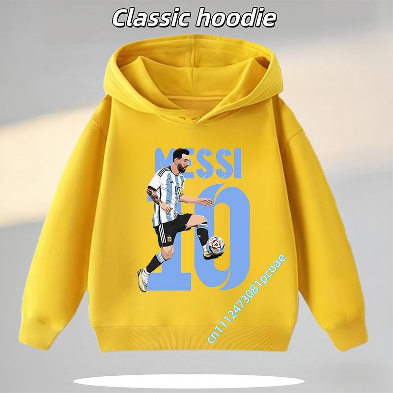 Football Star Cartoon Print Autumn/Winter Coat Messi Children's Hooded Sweatshirt Boys' Sports Shirt Girls' Casual Top