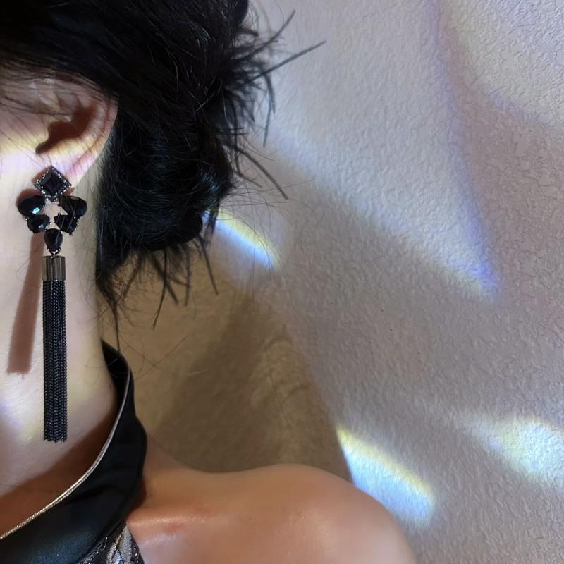 

Water drop-shaped fringed earrings light luxury high-end temperament earrings fashionable simple design earrings women