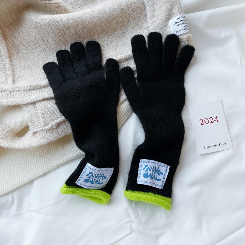 Style wool gloves knitted touch screen gloves women's autumn and winter warm macaron color relaxation gloves