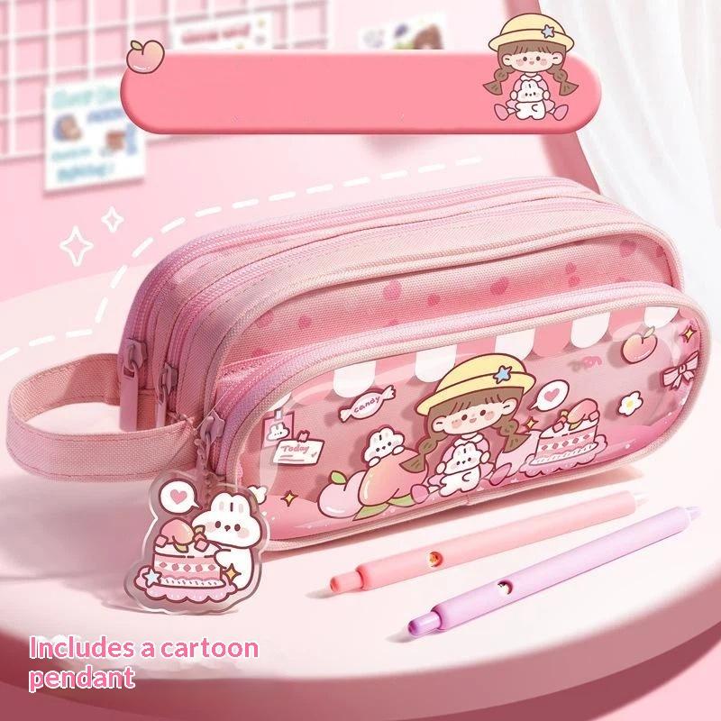 Sevimli Kawaii Kalemlik Büyük Kapasiteli Çok Bölmeli Öğrenciler İçin Okul Kırtasiye Saklama