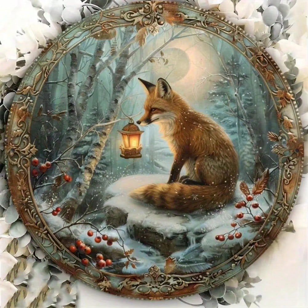 Winter Forest Aluminum Wall Art Round Metal Painting 1 Piece 8x8 Inch Winter Scenery