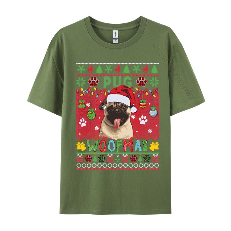 Pug Christmas Woof Santa Pug Matching Tshirt Graphic T Shirts 100 Cotton Breathable Tshirt Free Shippping Clothes