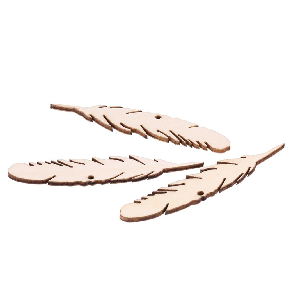 50pcs Unfinished Wood Wooden Craft Tags Feather Wood Feather Cutouts  Wall Decoration