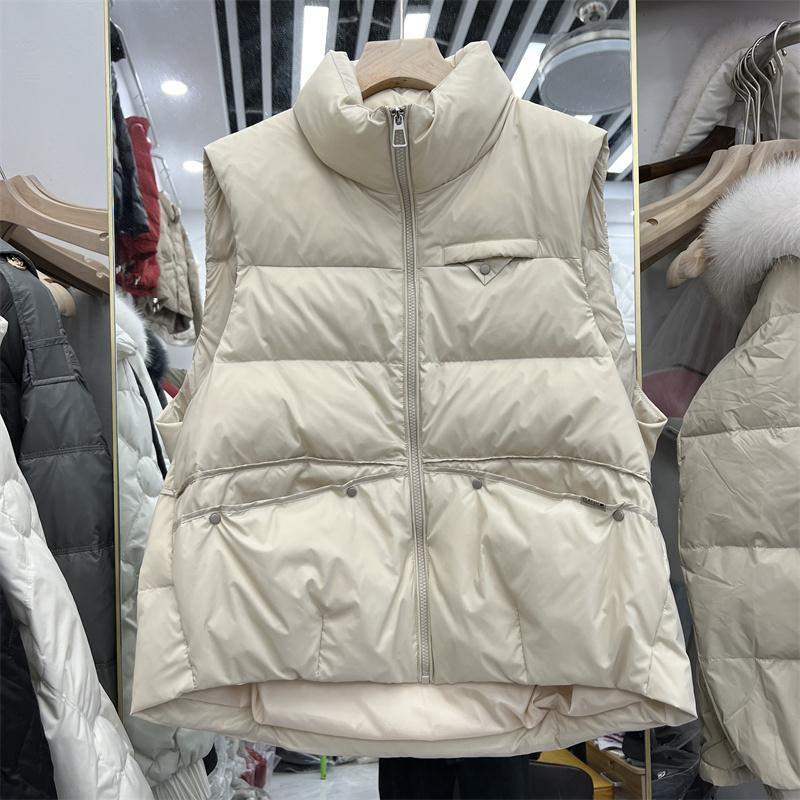 Invierno otoño mujer cuello alto Color sólido sin mangas chaleco cálido chaqueta señoras Chic pato blanco abajo abrigo