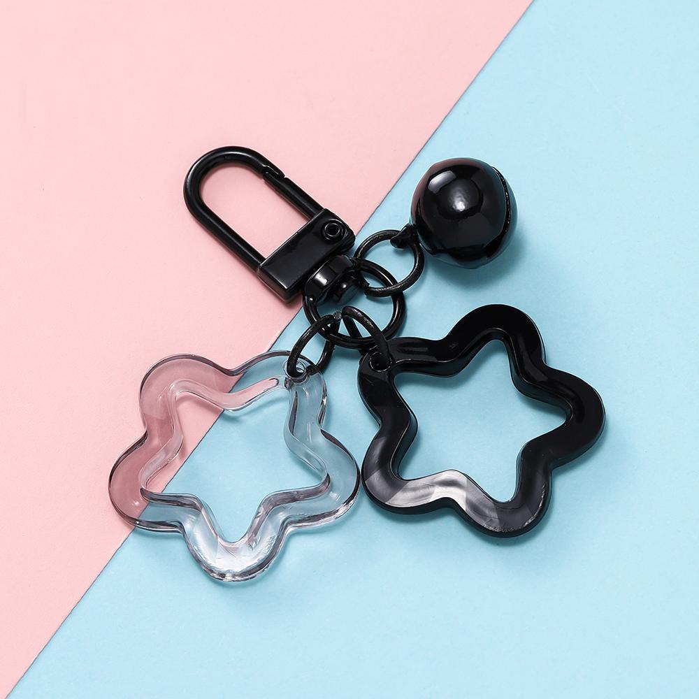 1pcs Hollow Star Charm Pendant with Small Bell Colorful Acrylic Beads Keychain Accessories Bag Lanyard Keyring Jewelry Making