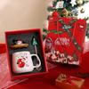 Festliches Weihnachten Xmas Thema Keramikbecher Tasse Set mit Deckel und Löffel - 2025 Weihnachtsgeschenkbox Tasse für Kaffee Milch Tee Frühstück