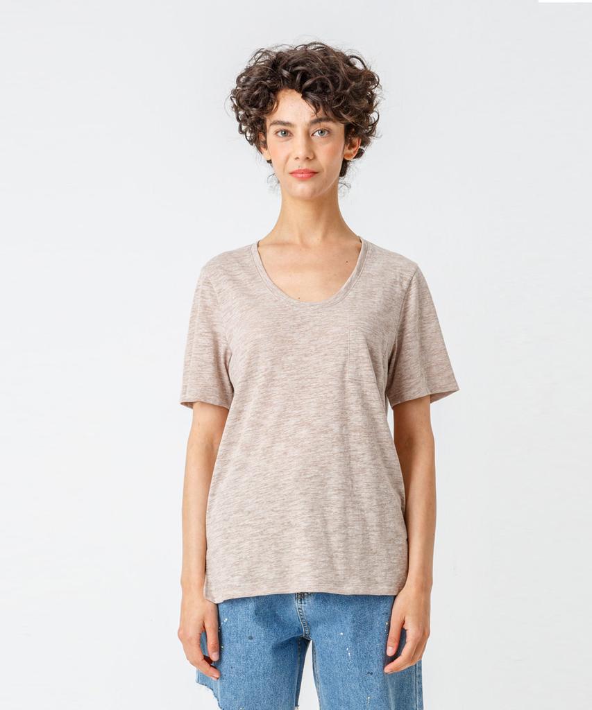 PAGE Pocket U-Neck T-Shirt_Beige
