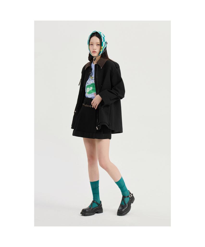 LUCKY CHOUETTE Coloring Point Mini Skirt (Optional Belt) (Dark Black)_Lfkas25220Bkd