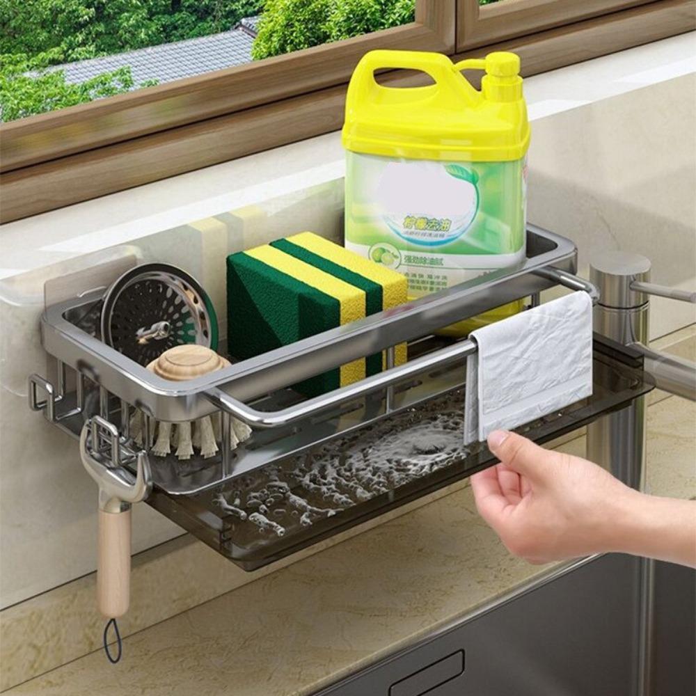 Kitchen Cloth Rack Wall Mounted No Hole Assembly Sink Drain Racks Waterproof and Rust Proof Removable Household Storage Shelf