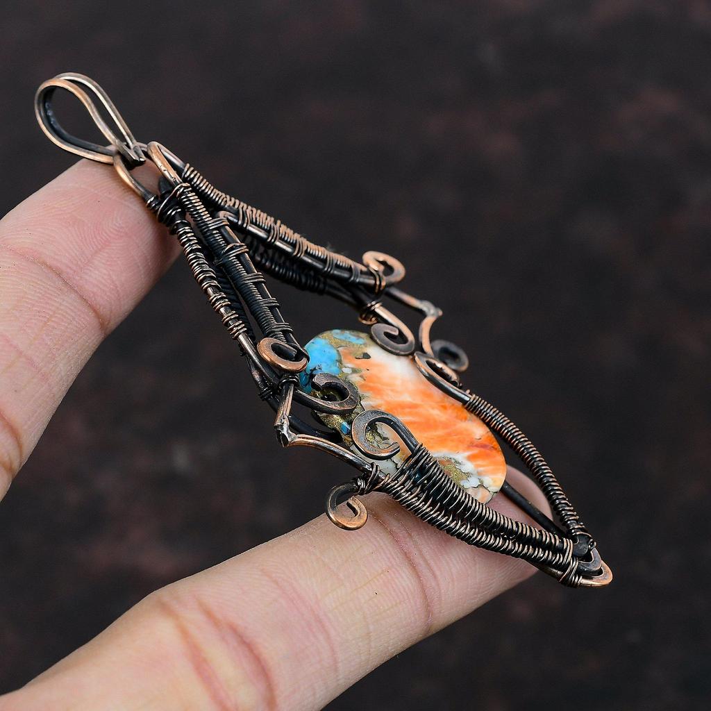 Spiny Oyster Copper Turquoise Pendant Copper Wire Wrapped Pendant Handmade Jewelry Original Gemstone Pendant Copper Jewelry Gift For Mother