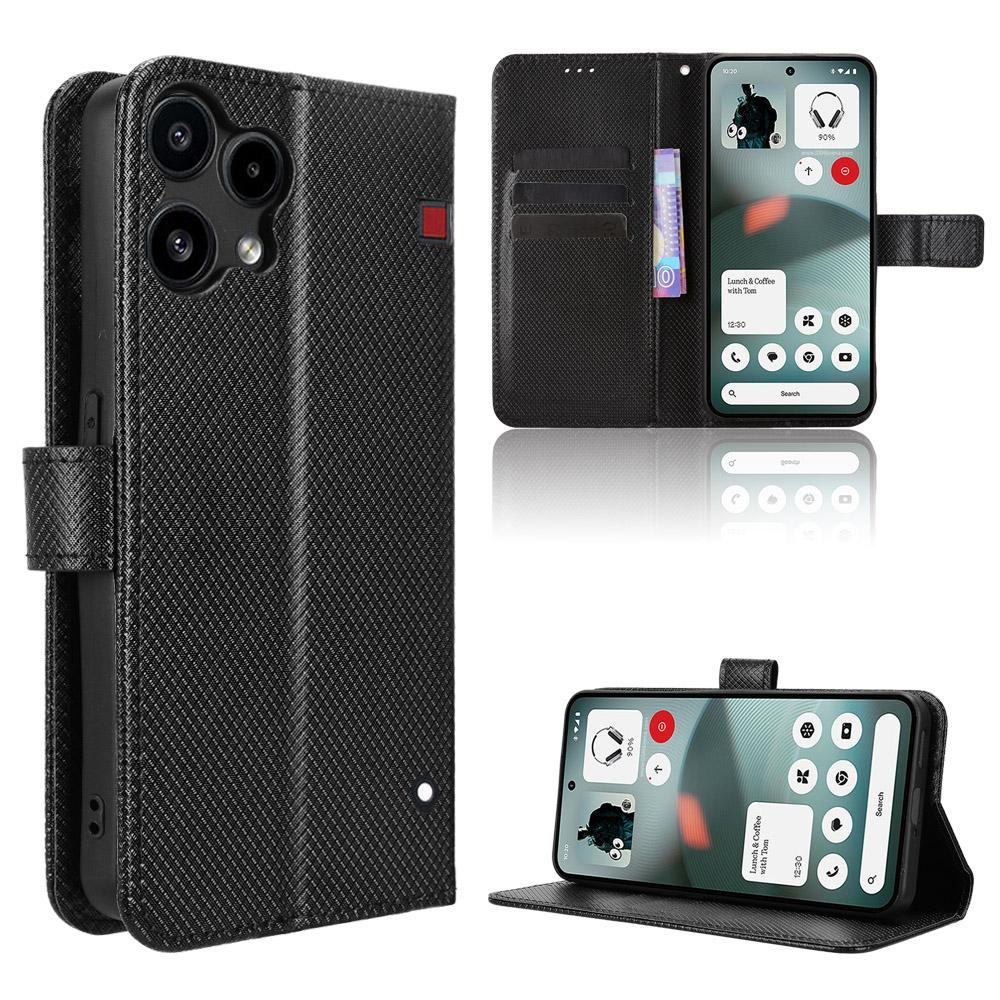 For Nothing Phone (3a) Lite 5G Leather Wallet Case with Strap Diamond Texture Phone Cover