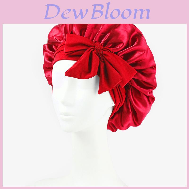 Bonnet de Nuit en Satin pour Femmes avec Nœud Papillon Lien Réglable Soin des Cheveux Bonnet de Nuit Doux en Soie