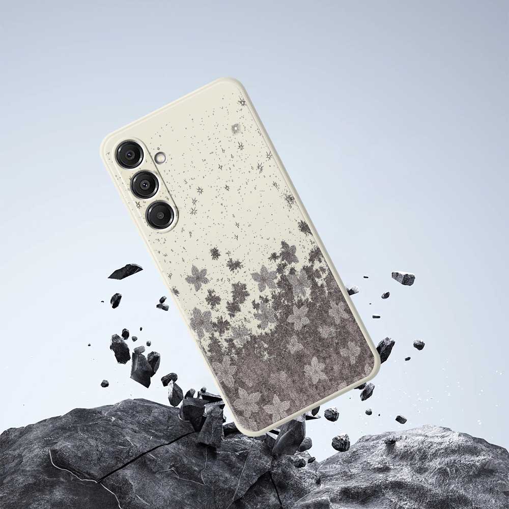 For Samsung Galaxy A16 5G/4G Case Grey Flowers Pattern Printing Straight Edge TPU Phone Back Cover