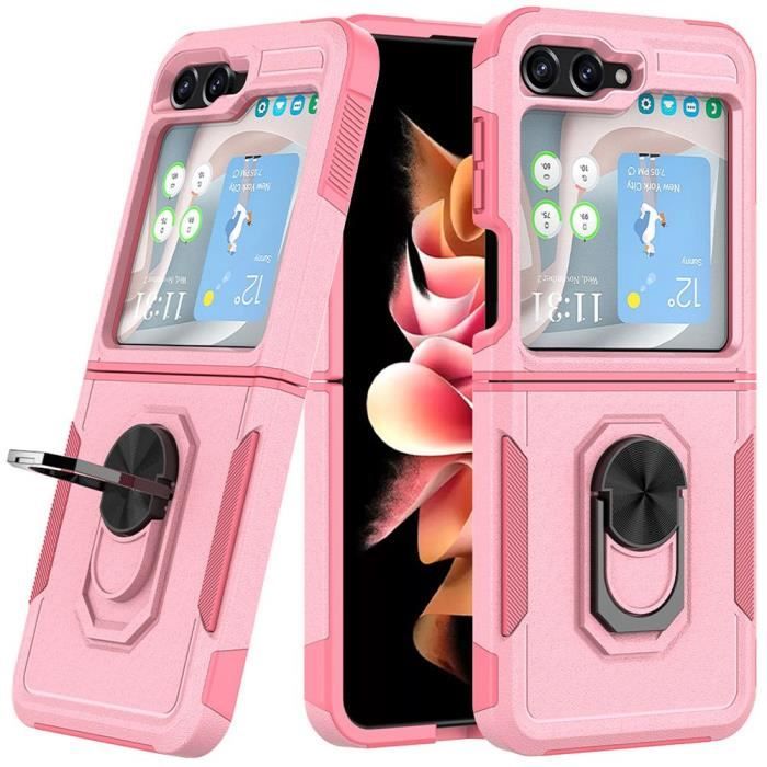 Coque pour samsung galaxy z flip 6 - rigide antichoc avec anneau support rose