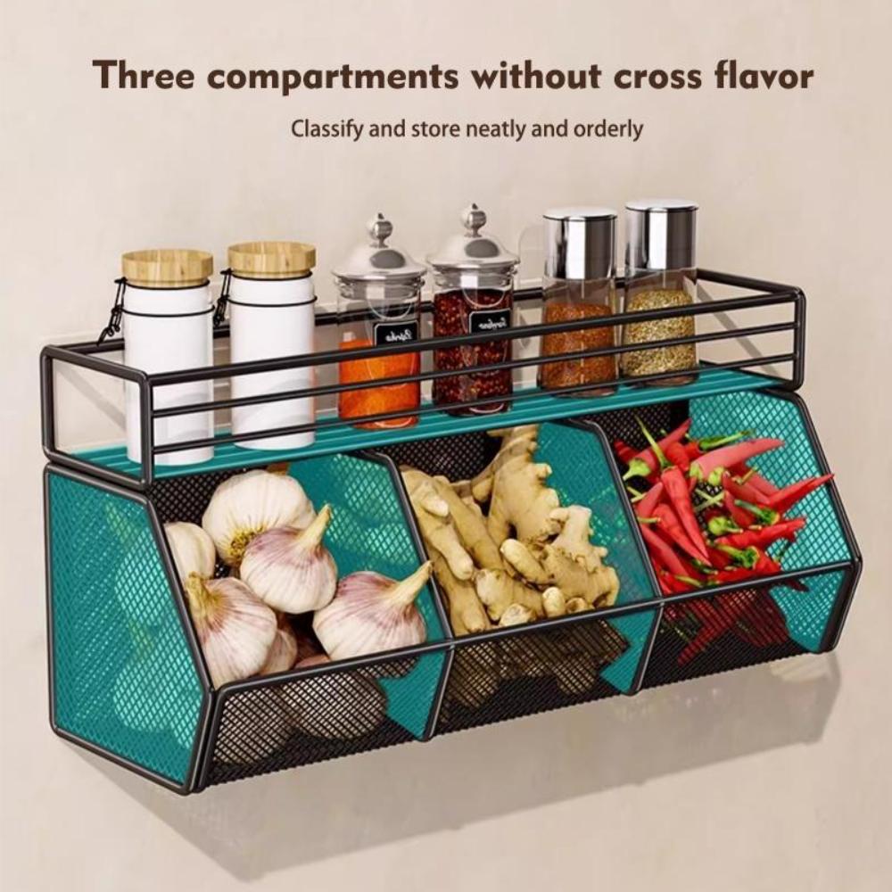 Carbon Steel Kitchen Storage Rack Wall Mounted Spice Storage Shelf Garlic Onion Rack  Kitchen Use