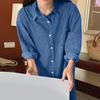 Women's Denim Shirt Dress Roll Up Long Sleeve Button Down Maxi Dress