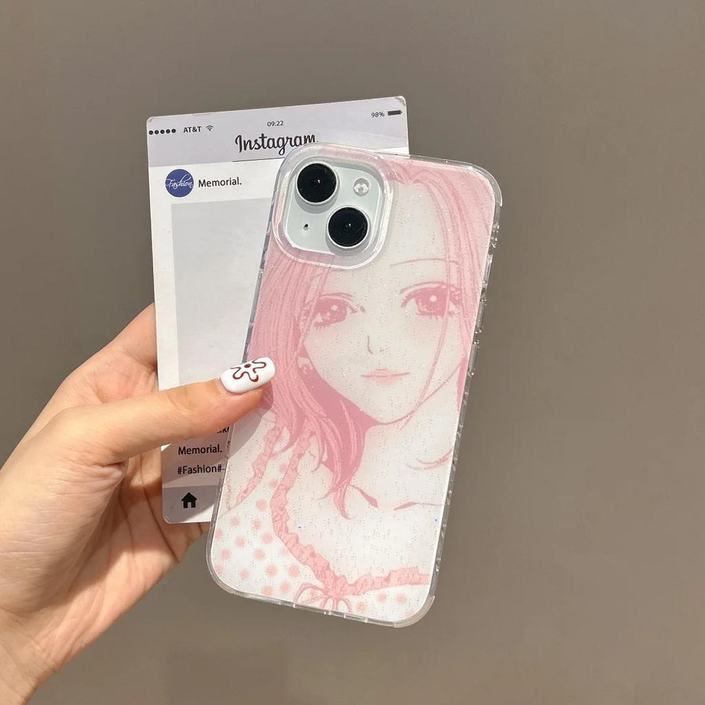 Anime Girl Pink NANA Phone Case for iPhone 17 16e 16 15 14 13 12 11 Pro Max X Xs XR XSMax 8 7 6s Air Plus Feather Texture Cover