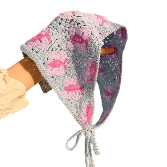 Headscarf French Retro Style Embroidery Flower Pattern Headband Hollow Design Breathable Elastic Hair Accessory B