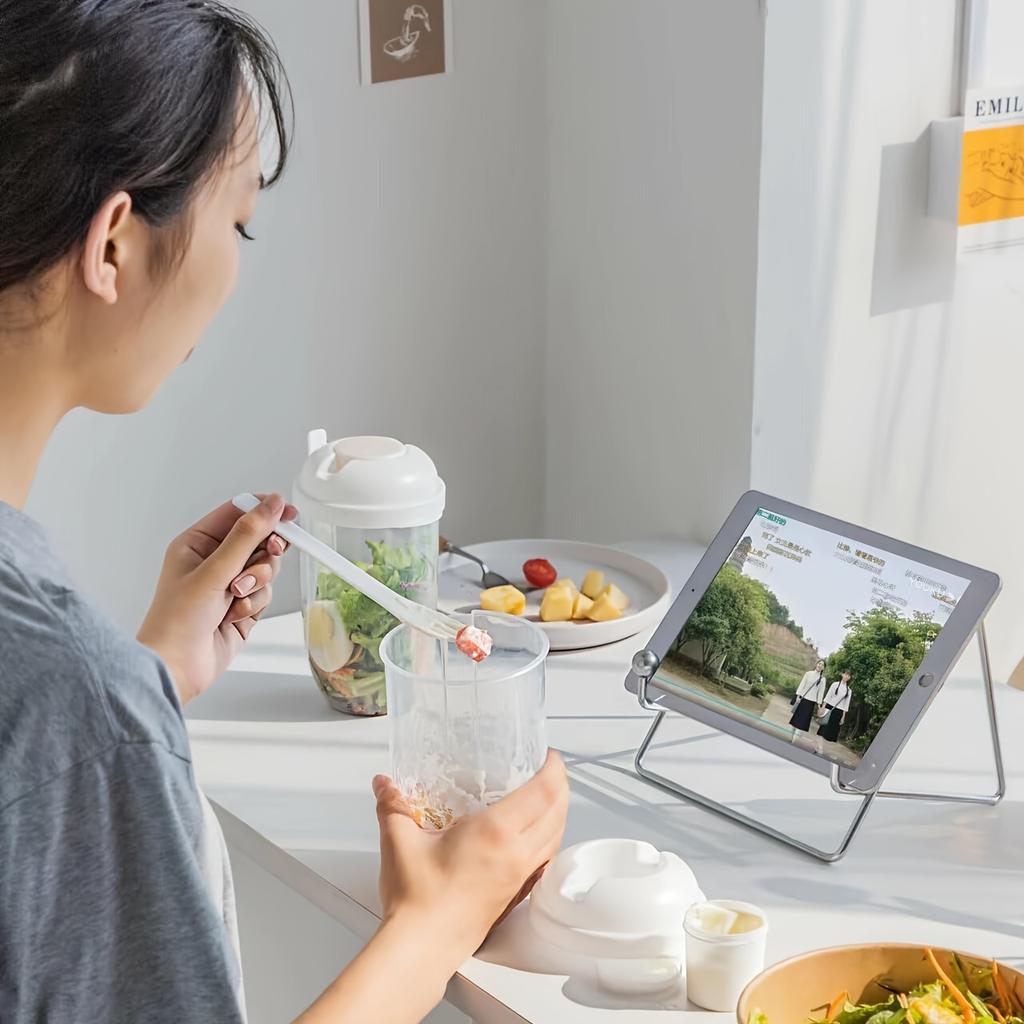 1pc/2pc Portable Salad Cup with Leak-Proof Lid & Built-in Fork Healthy Meal Prep for Lunch Breakfast Dressing Storage Salad Bowl