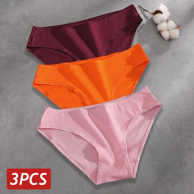 FINETOO 3Pcs/Set Seamless Cotton Fabric Briefs Underwear For Women Sexy Low Waist Breathbale Panties Female Elastic Solid Color Lingerie