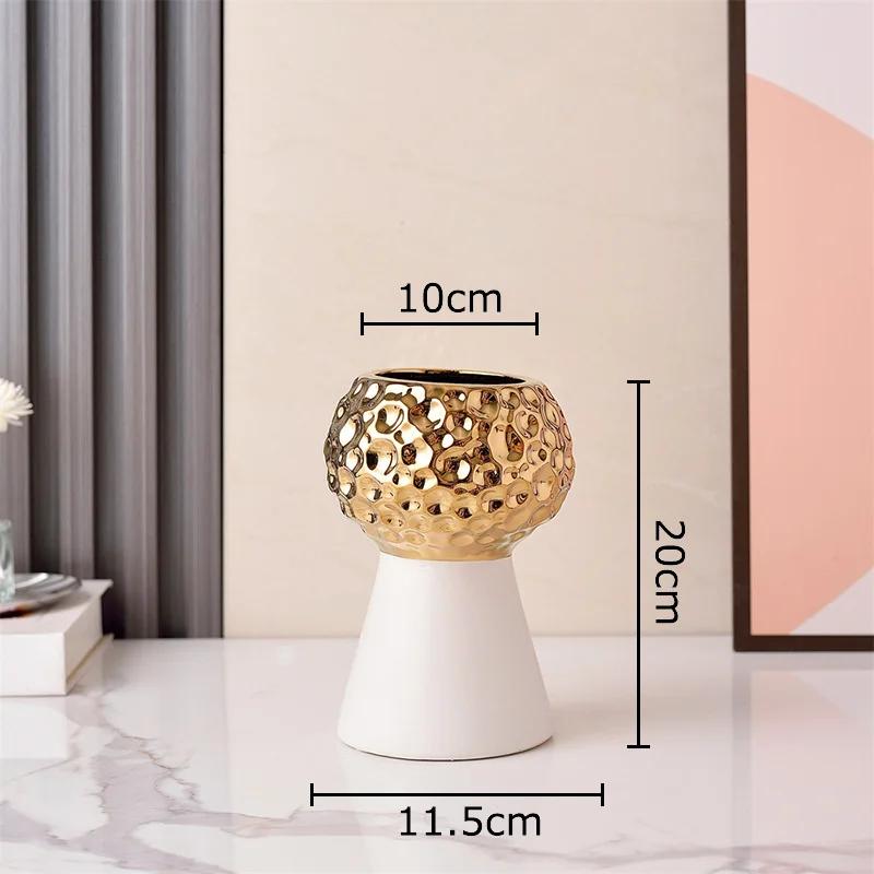 Gold-plated Hammer Pattern Ceramic Vase Creative Plant Pots Table Decoration Flower Arrangement Floral Vase Room Aesthetic Decor