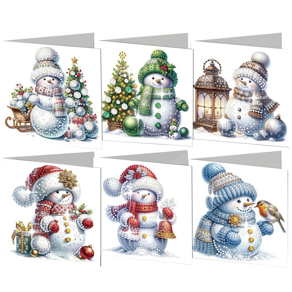 6Pcs Christmas DIY Diamond Painting Card Rhinestone Painting Card Kit Diamond Painting Greeting Card for Holiday Party Favors