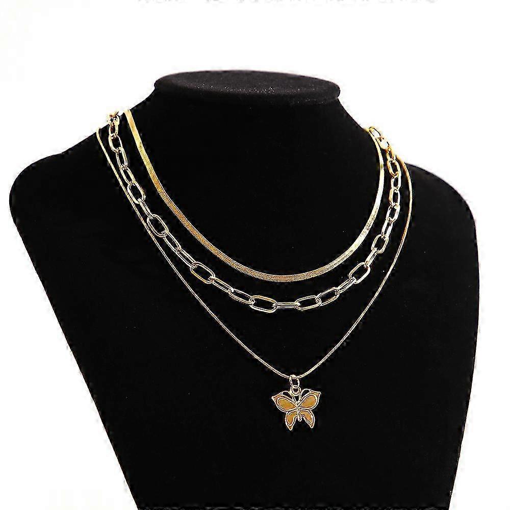 women simple butterfly pendant necklace multi-layer necklace 25-26