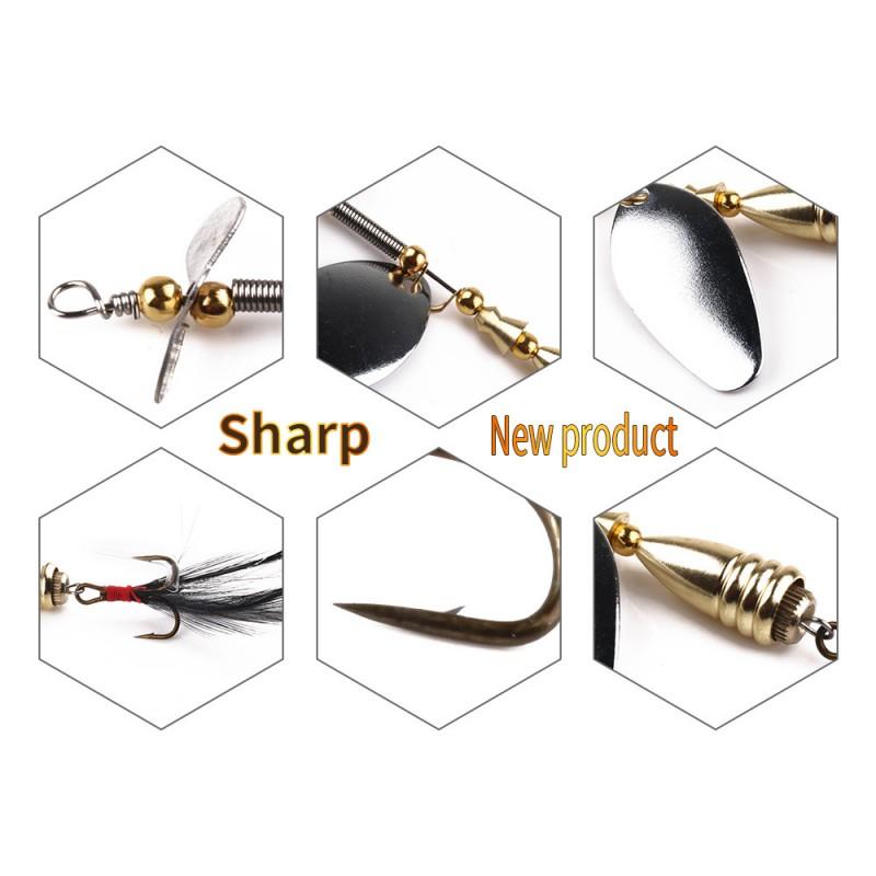 5-Piece Metal Spinner Lure Set Freshwater Saltwater Fishing Rotating Flashing Blades Tackle Accessories