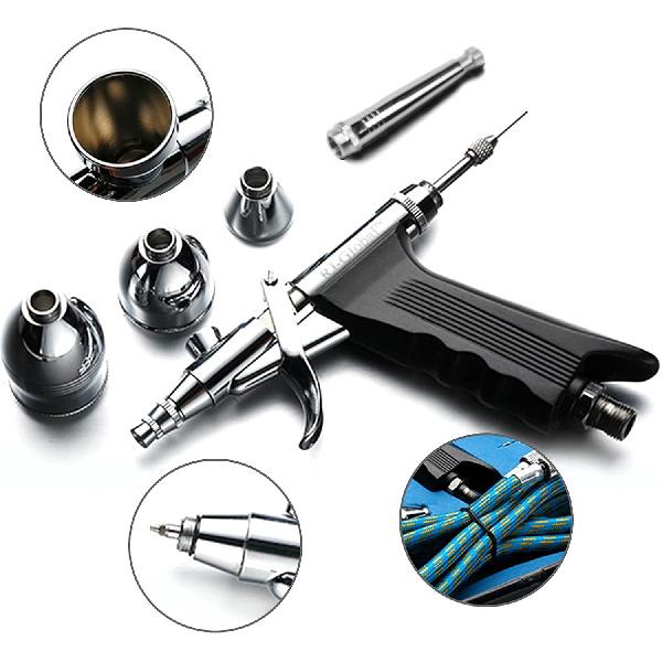 Double Action Airbrush Kit, Trigger Air Brush Spray Gun with 0.3, 0.2, 0.5mm Needles, 3 Sets Nozzles, Air Cap, 2cc/5cc/13cc Paint Cup, Air Hose, for