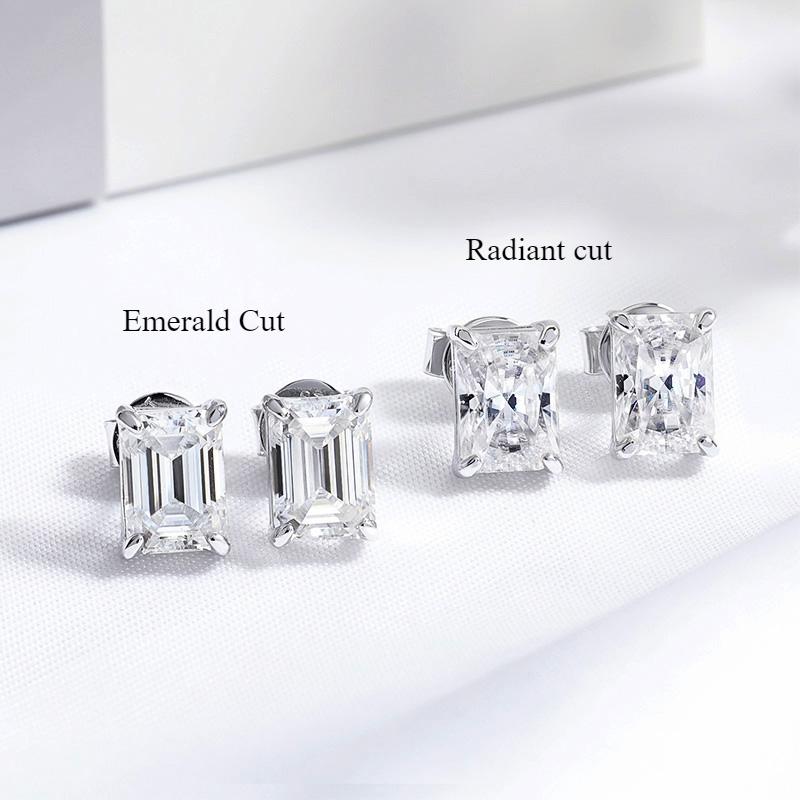 Smyoue 0.5-2CT Emerald Cut 18k Plated Moissanite Stud Earrings for Women Classic Bride 925  Silver Earring Lab Diamond
