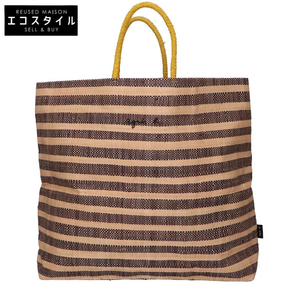agnes b. MX02-03 Raffia Stripe Tote Bag Natural/Black/YellowUsed