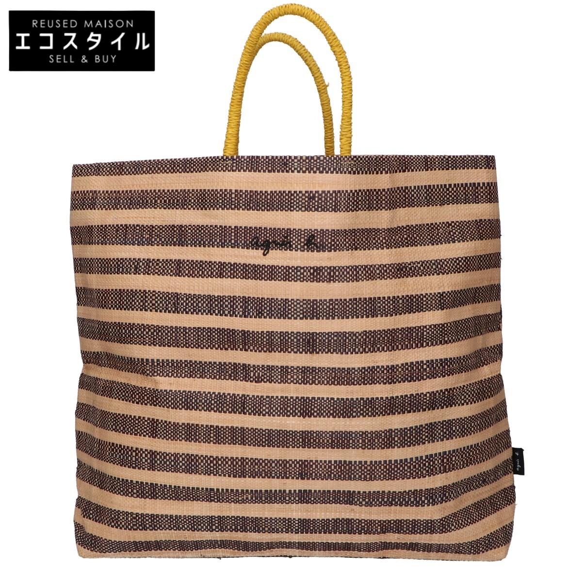 

agnes b. MX02-03 Raffia stripe Tote Bag Natural/Black/YellowUsed