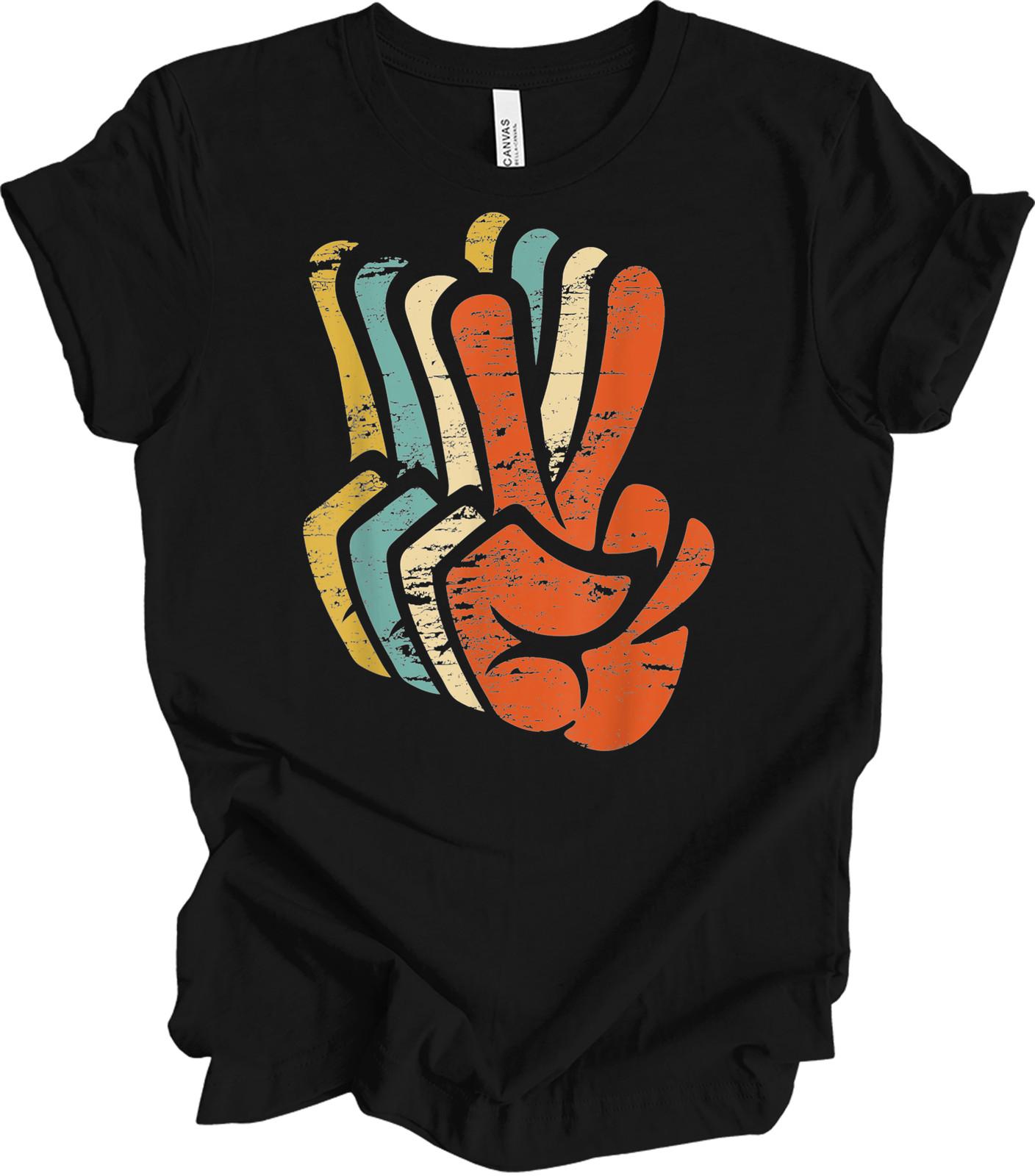 Retro Peace Sign Hand T-Shirt Vintage 70s Hippie Love Peace Symbol Graphic Tee M